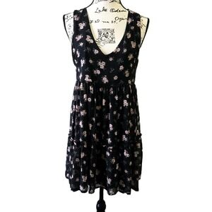 I'm Fuori Mini Dress Sz M‎ Floral Black Tiered Whimsygoth Fairy Made In Italy